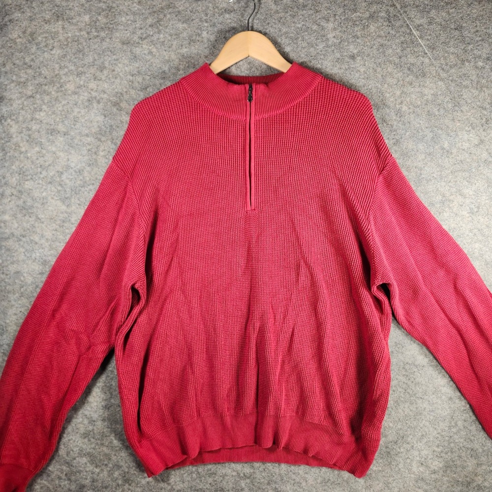 Greg Norman Mens Red 1/4 Zip Waffle Knit Sweater M India Golf Casual Relaxed Fit